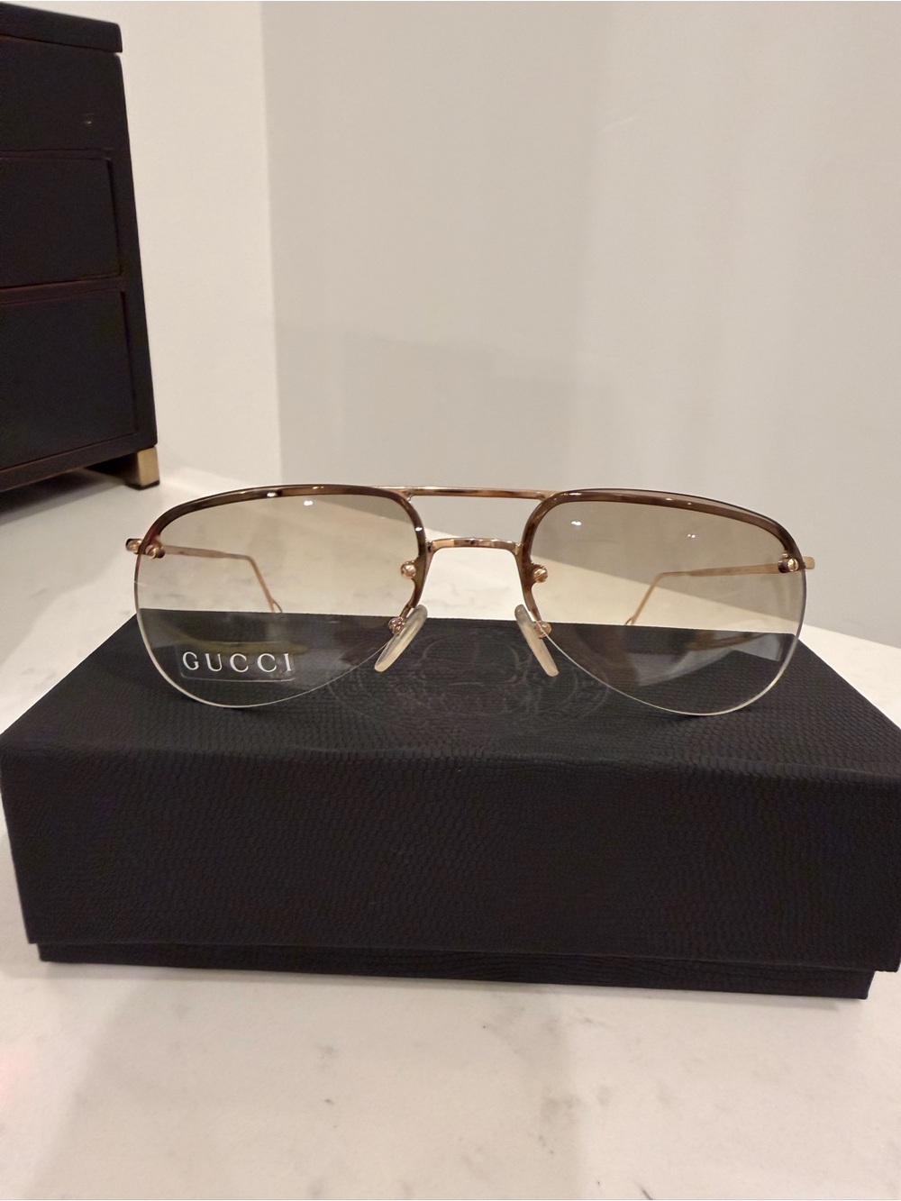 Gucci Gold Metal Aviator Sunglasses with Brown Gradient Lenses